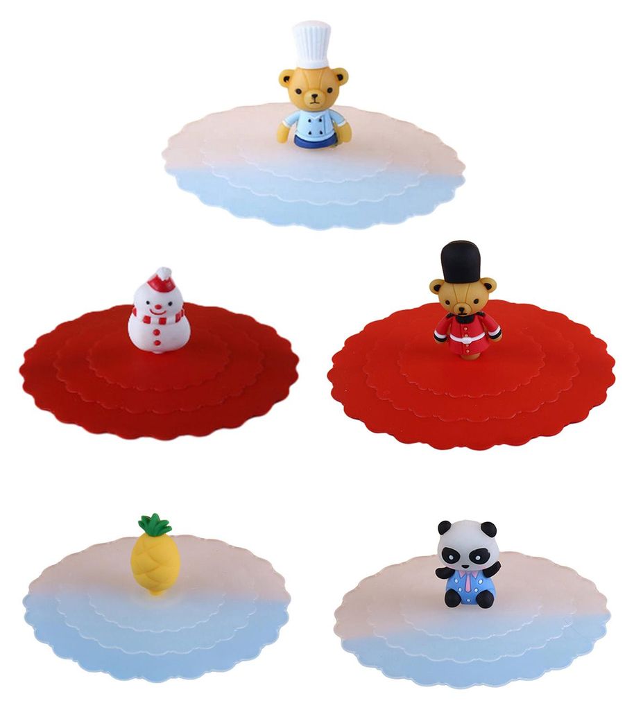 5er-Pack Silikon-Becherdeckel, auslaufsicher, hitzebeständig, für Glasbecher und Kaffeetassen, lebensmittelecht, geruchsneutral, hübsches Küche...