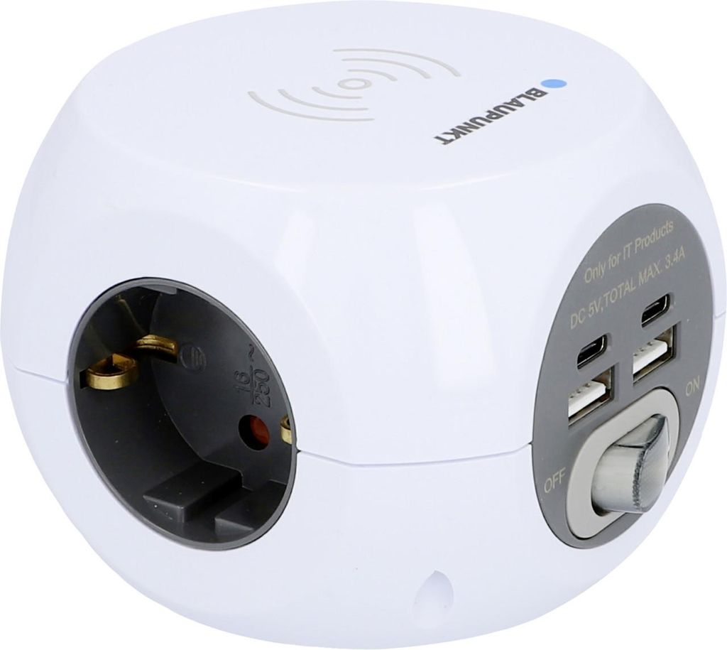 Steckdosen Würfel induktives Laden & USB  A+C, 1,4 m, weiß Produktbild 