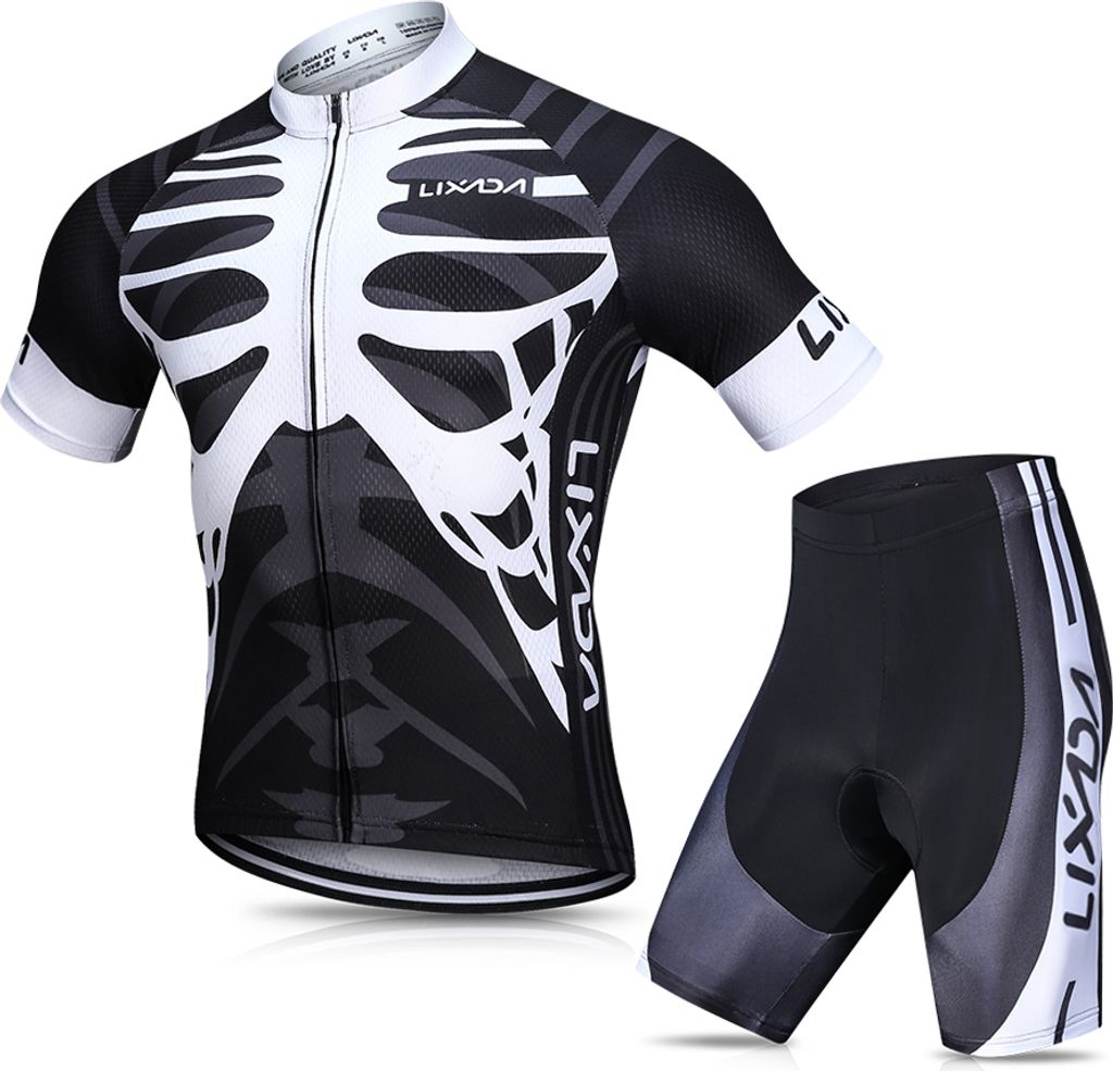 Lixada Herren Radtrikot Set Atmungsaktiv Quick-Dry Kurzarm Radsport-Shirt mit Gel Gepolsterte Shorts MTB Fahrrad-Radsportbekleidung Set