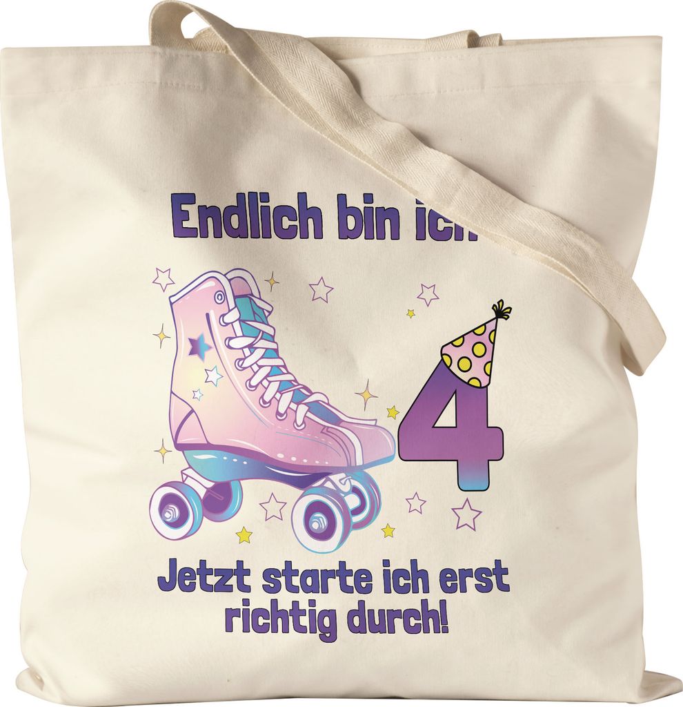 Endlich Bin Ich 4 Jetzt Starte Ich Erst Richtig Durch! Jutebeutel Stoffbeutel Alles Gute Happy Birthday Rollschuhe Geburtstag
