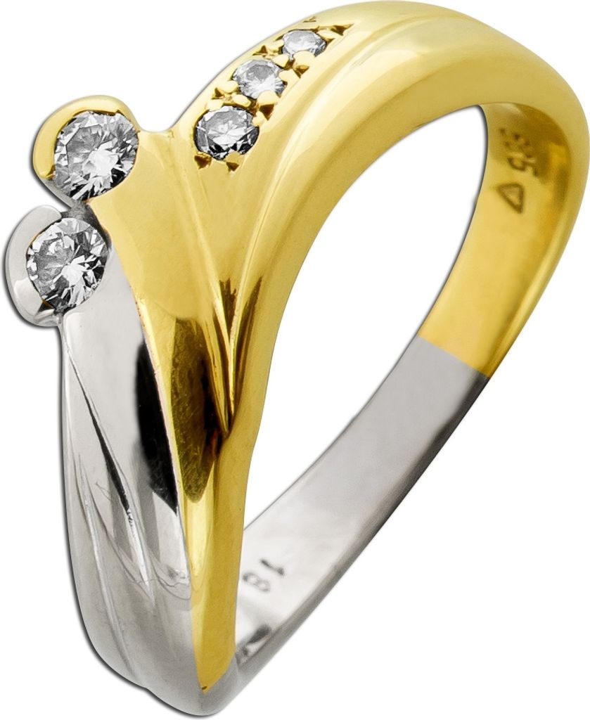 Diamantring Gelbgold 585 14K Bicolor Brillanten Antikschmuck 17