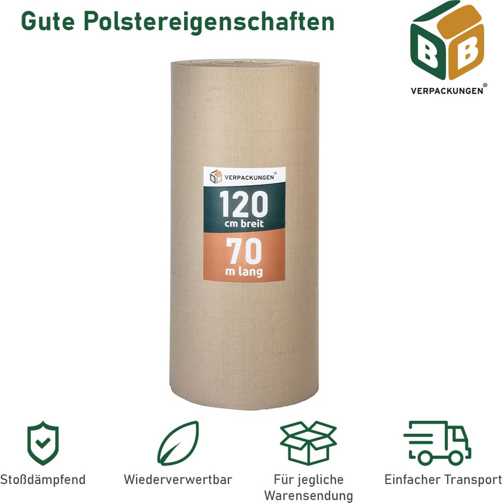 3 x Rollenwellpappe (1,2 x 70 m) Wellkarton Füllmaterial Polster Schutz Rollwellpappe BB-Verpackungen