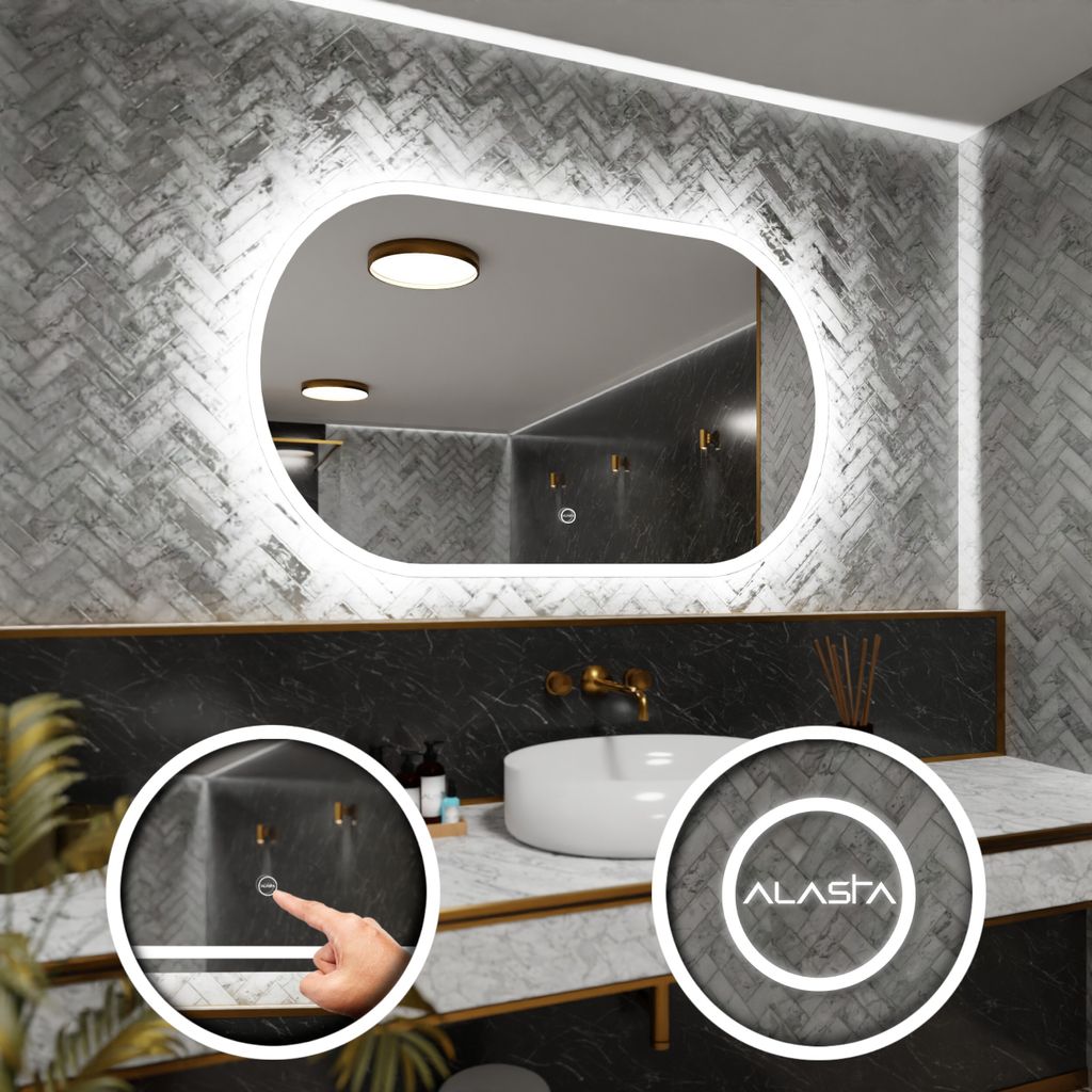 Kúpeľňové zrkadlo s LED osvetlením + Dotknite sa možnosti Obrázok produktu 