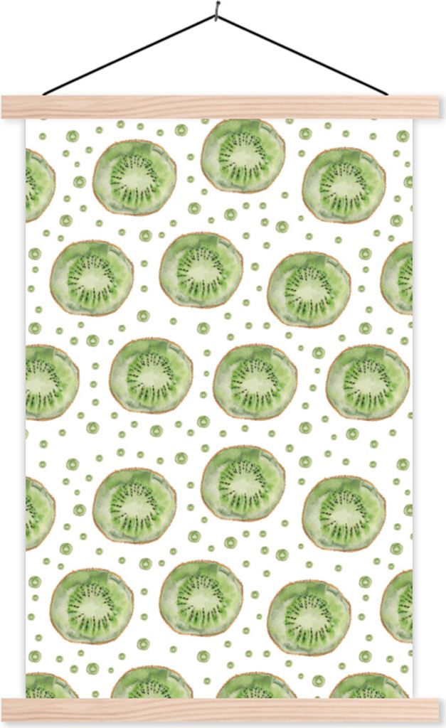 MuchoWow Textilposter Kiwi - Aquarell - Muster 120x180 cm mit holzfarbenen Rahmen - Textil-Plakat