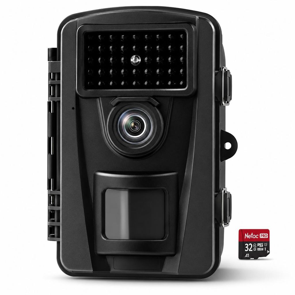 Wildkamera mit Nachtsicht & Bewegungsmelder – 28 MP, 1520P HD, 0,2 s Auslösung, IP66, 100° Erfassungswinkel inkl. 32 GB Speicherkarte