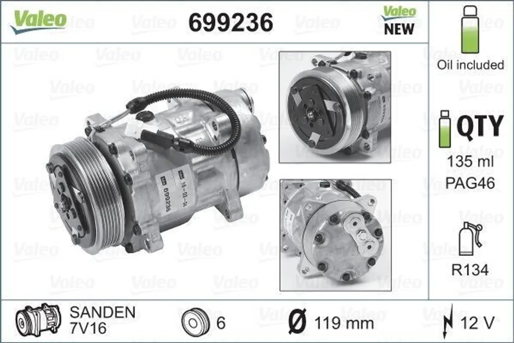 Compresseur de Clim VALEO Poule 120mm pour Berlingo et Xsara Picasso