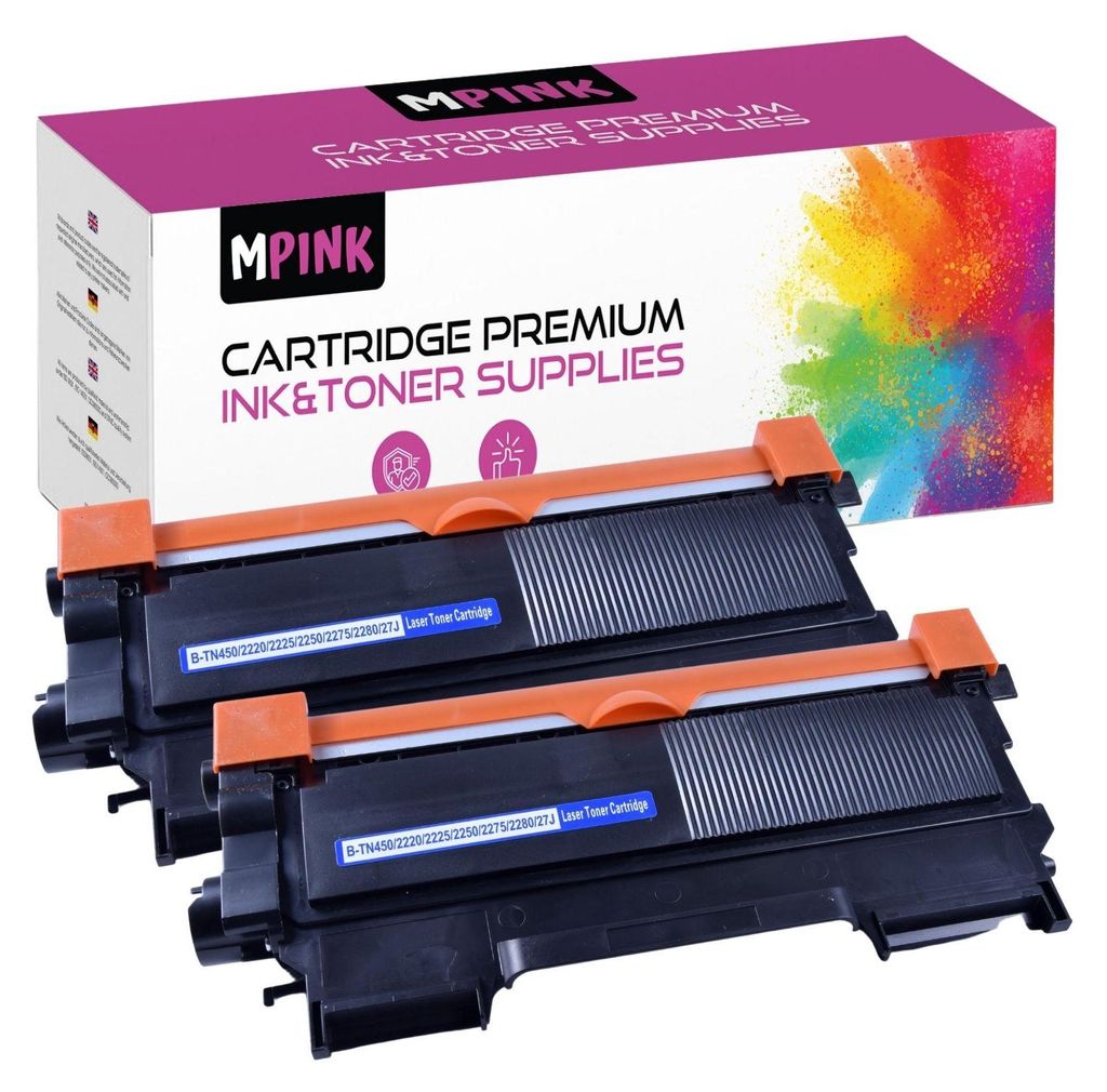 A product shot of multiple toner cartridges and their packaging.
