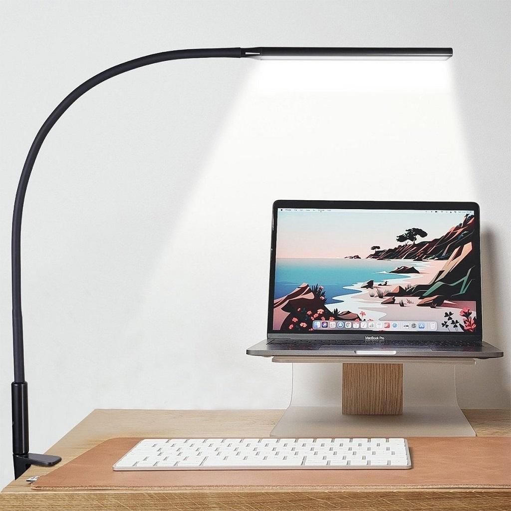 LED Schreibtischlampe schwarz – 3 Beleuchtungsmodi, augenschonend, dimmbar, Clip-Lampe für Büro & Kinder