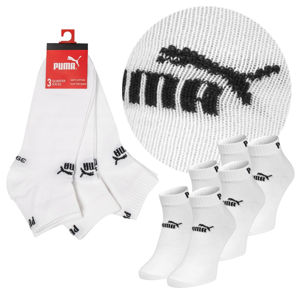 Puma Quarter Socken 3er Pack knöchelhoch Sportsocken Herren Damen 3er Pack Baumwolle, Weiß, 35-38