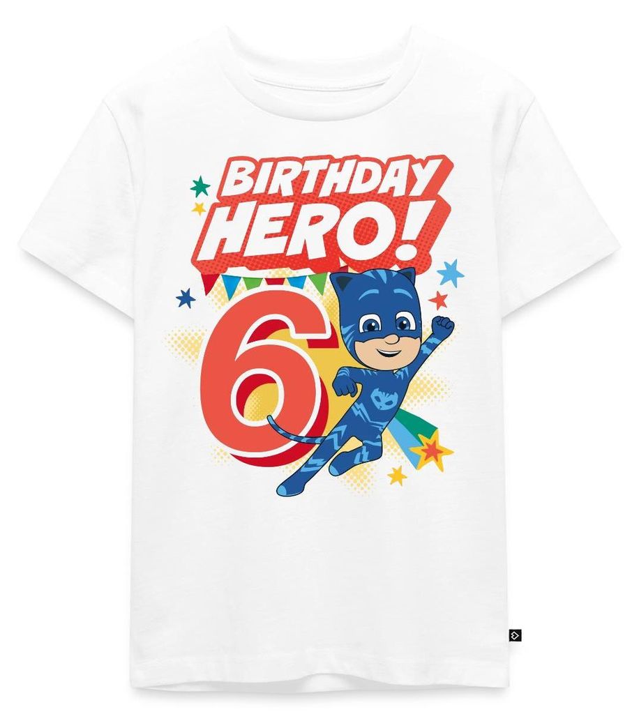Spreadshirt PJ Masks Catboy Birthday Hero 6. Geburtstag Kinder Premium T-Shirt, 122/128 (6 Jahre), Weiß