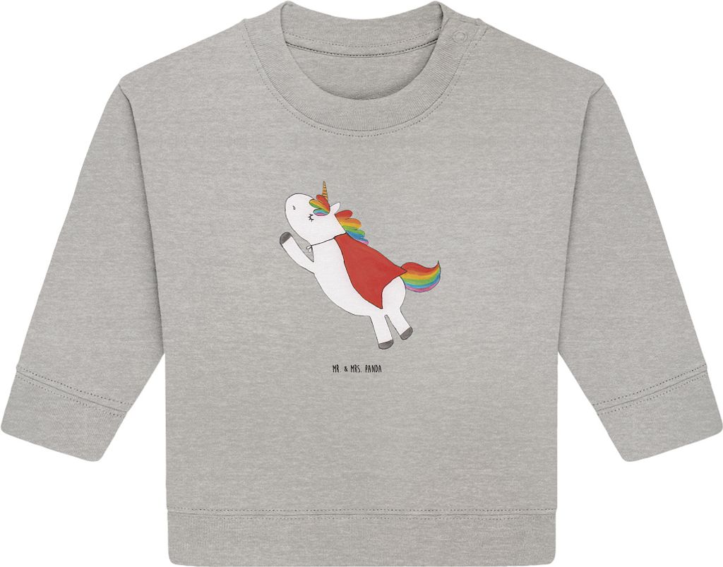 Mr. & Mrs. Panda Organic Baby Pullover Einhorn Super 12. - 18. Monat - Heather Grey - Geschenk, Superheld, Bullover, Unicorn, Einhörner, Held, Fre...