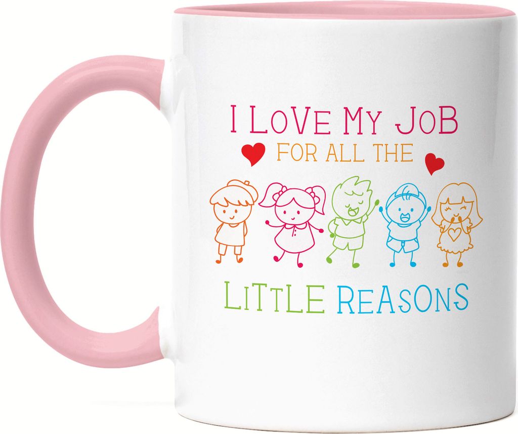 I Love My Job For All The Little Reasons Tasse Rosa Abschiedsgeschenk Erzieherin Tagesmutter Kindergarten