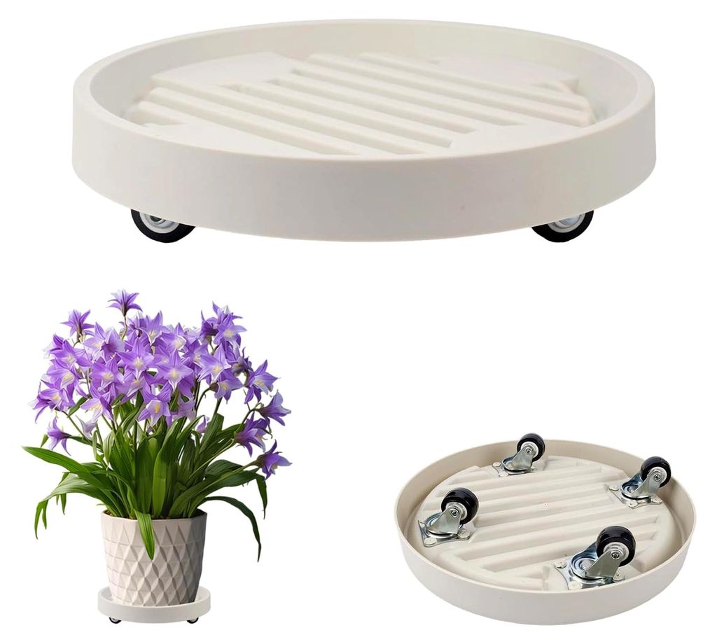 Runder Pflanzenroller 22cm Kunststoff wasserdicht mit 4 Universalrollen rutschsicher für den Transport von Topfpflanzen, belastbar bis 75kg für I...