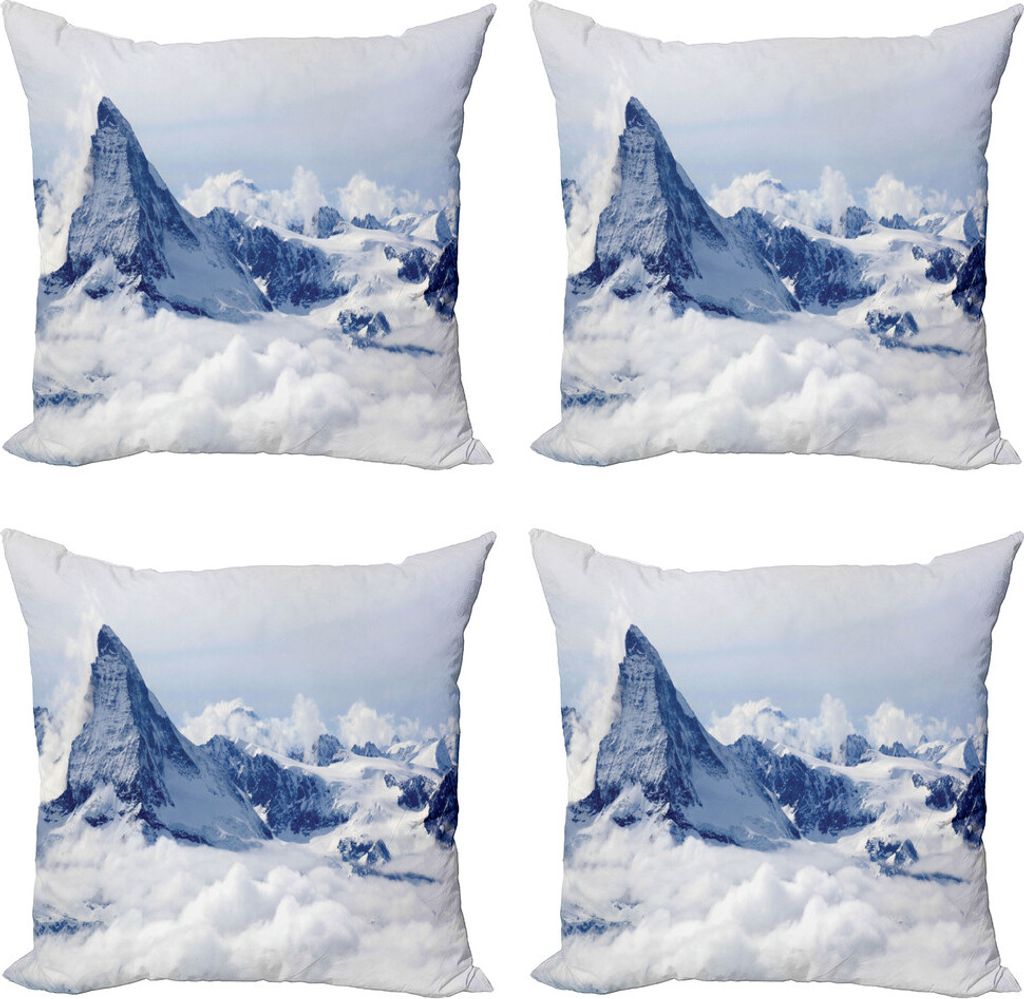 ABAKUHAUS Berg Kissenbezug Set (4 Stück), Wolken am Gipfel Winter-, Moderner Doppelseitiger Digitaldruck, 50 cm x 50 cm, Schwarz und weiß