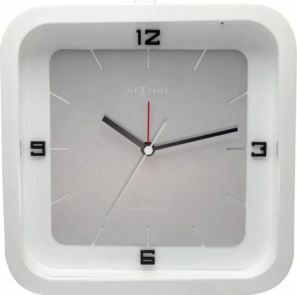 Réveil carré blanc NeXtime 5221WI - Horloge de table 20 x 20 cm précis