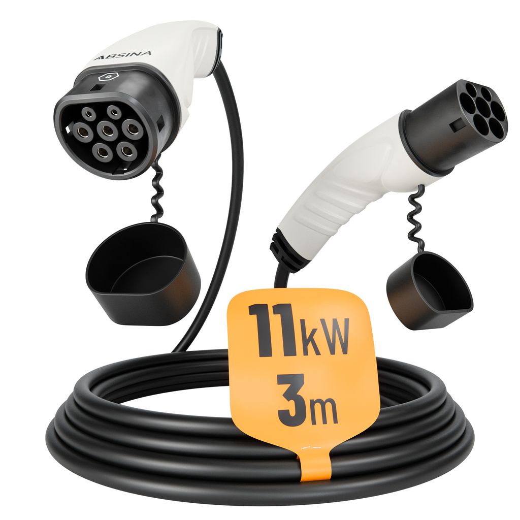 ABSINA Typ 2 Ladekabel 11kW & 16A für Hybrid & Elektroauto, 3 Meter Typ 2 Ladekabel 3 phasig, Mode 3 Ladekabel, Kompatibel mit Model 3