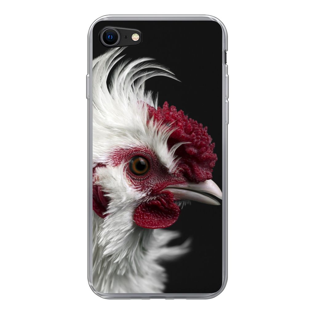 MuchoWow Handyhülle Schutzhülle Hülle für iPhone SE 2020 Huhn - Vogel - Schwarz Silikon Softcase Handy Hülle - Kartenbesitzer