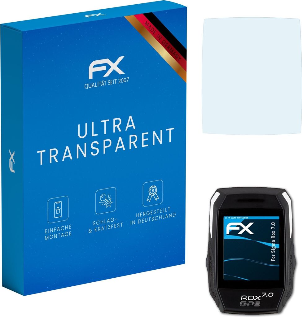 atFoliX FX-Clear 3x Schutzfolie kompatibel mit Sigma Rox 7.0 Displayschutzfolie