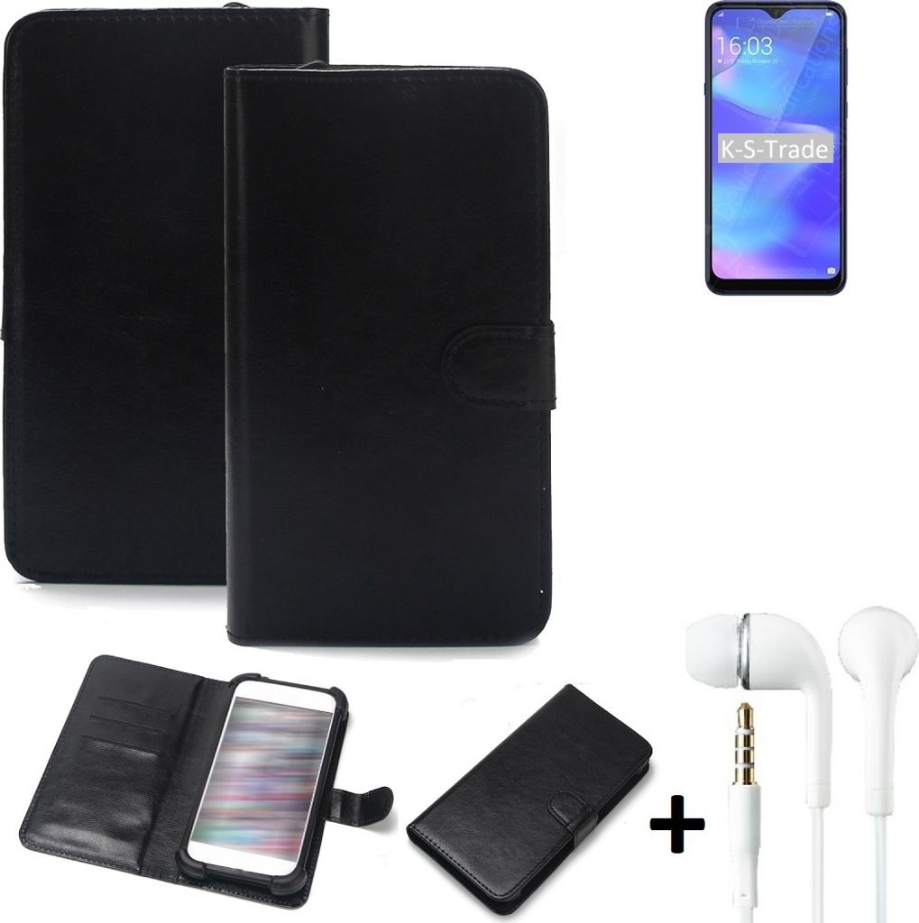 K-S-Trade Wallet Case Handyhülle kompatibel mit HiSense Rock V Schutzhülle Flip cover Flipstyle Tasche Hülle Flipcover Slim Bumper schwarz + in ear
