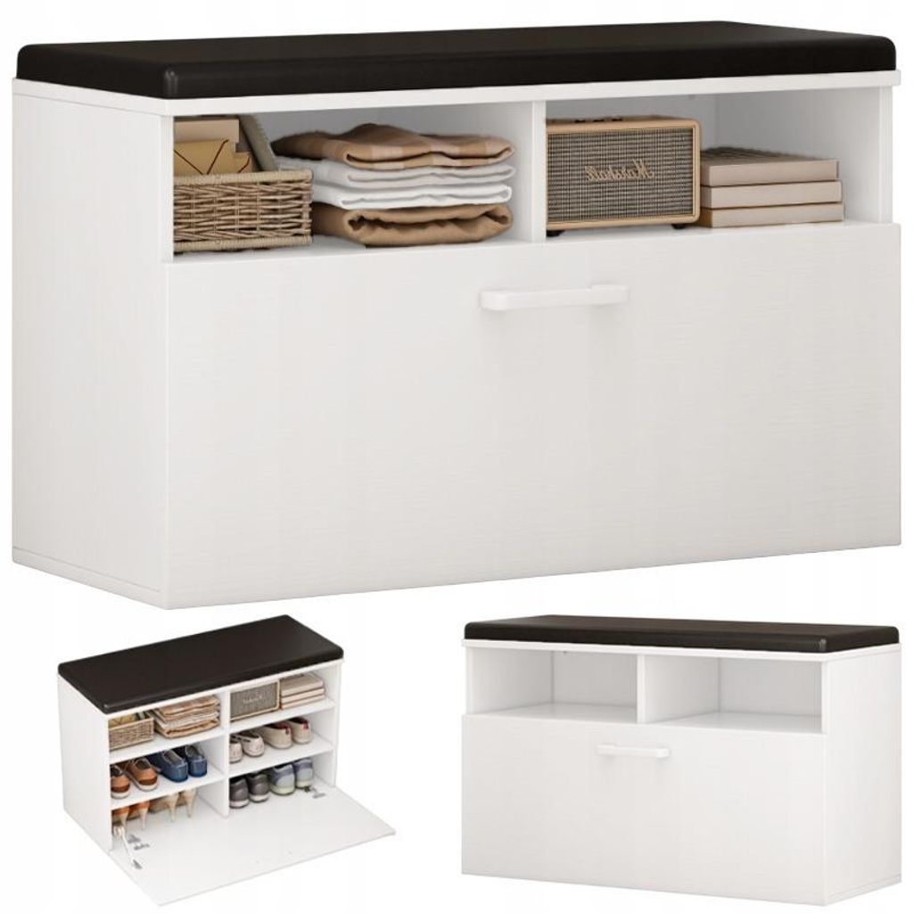 Schuhschrank weiß mit Sitz und Stauraum Flur 6 Fachböden Produktbild 