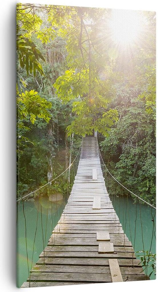 Bild auf Leinwand - Leinwandbild - Einteilig - Brücke Seil Dschungel - 55x100cm - Wand Bild - Wanddeko - Wandbilder - Leinwanddruck - Bilder - Wan...