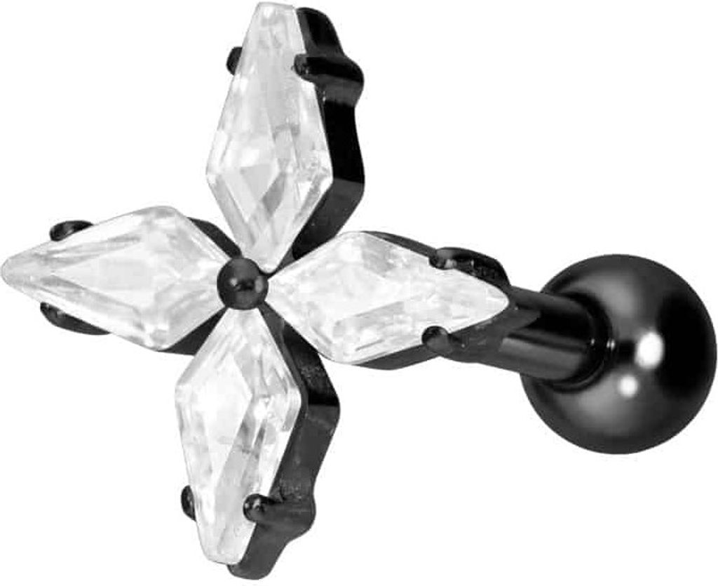 Ohrpiercing Titan Ohrpiercing mit Innengewinde KRISTALLSTERN Schwarz Stablänge: 6mm