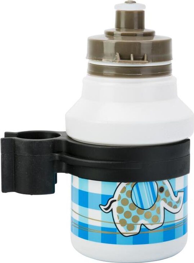 POLISPORT Wasserflasche Elefant + Flaschenhalter Weiß Clip On Cap