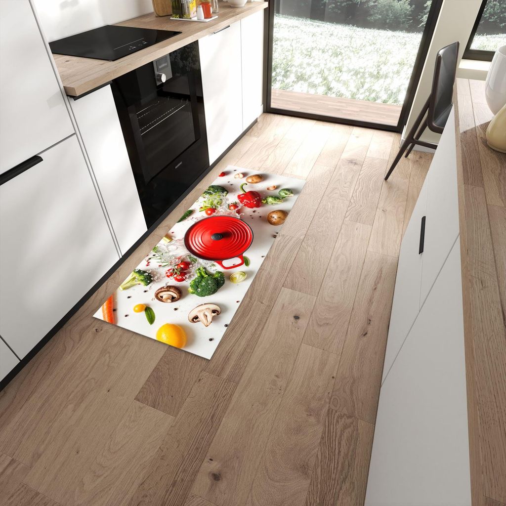Küchenteppich 60x150cm rutschfest & abwischbar PVC Läufer - Kochvorbereitung
