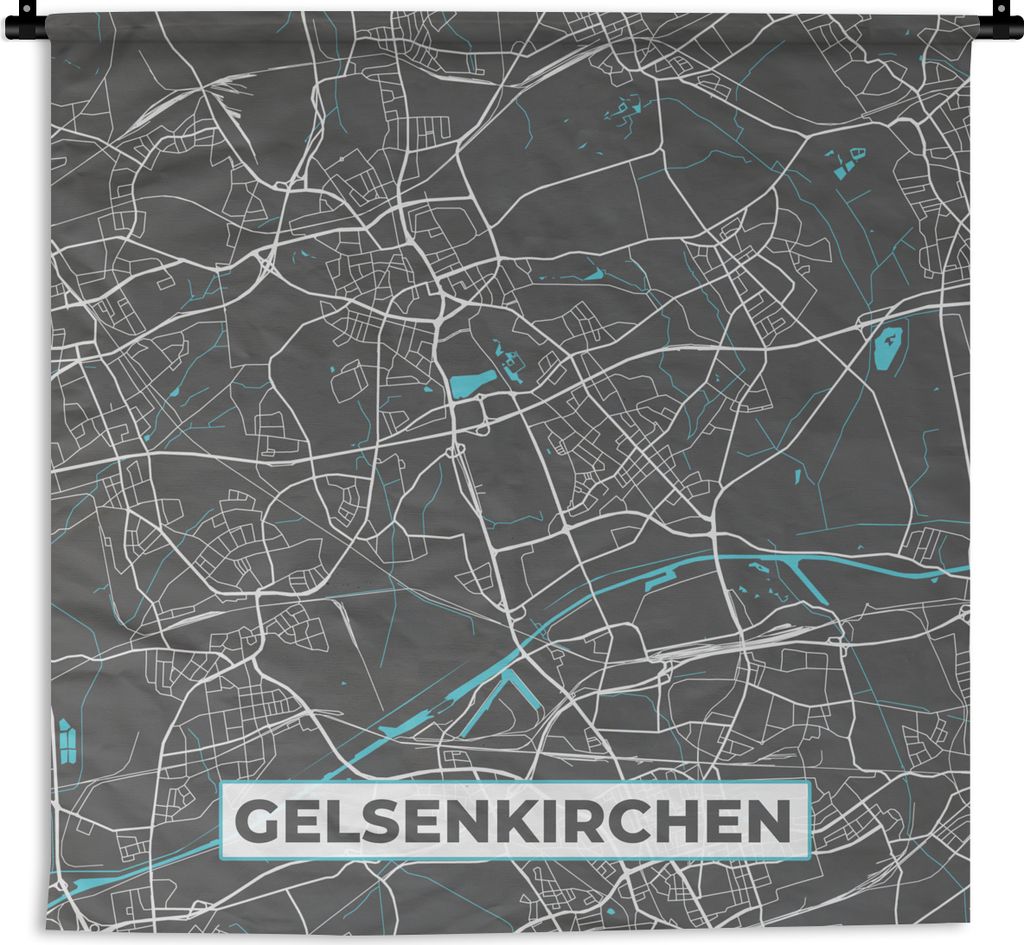 MuchoWow Wandteppich Wandbehang Stadtplan - Gelsenkirchen - Deutschland - Karte 90x90 cm Tapisserie Dekoration Wandtuch - Wandaufhänger