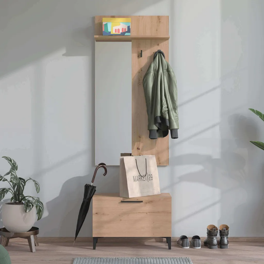 Set Ingresso Design Moderno Industrial 67cm Specchio e Contenitore - 5