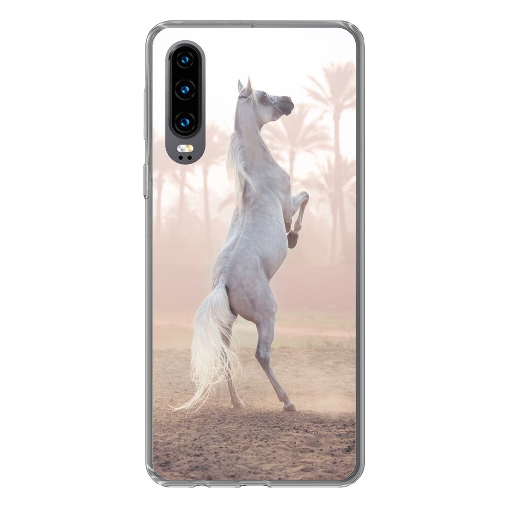 MuchoWow Handyhülle Schutzhülle Hülle für Huawei P30 Pferd - Sand - Palme Silikon Softcase Handy Hülle - Kartenbesitzer
