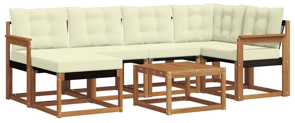 vidaXL Outdoor-Sofagarnitur mit Kissen 7 pcs Natur und Creme