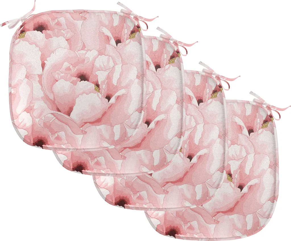 ABAKUHAUS Lot de 4 Coussins de Chaise Aquarelle Fleurs Rose 40x40 cm