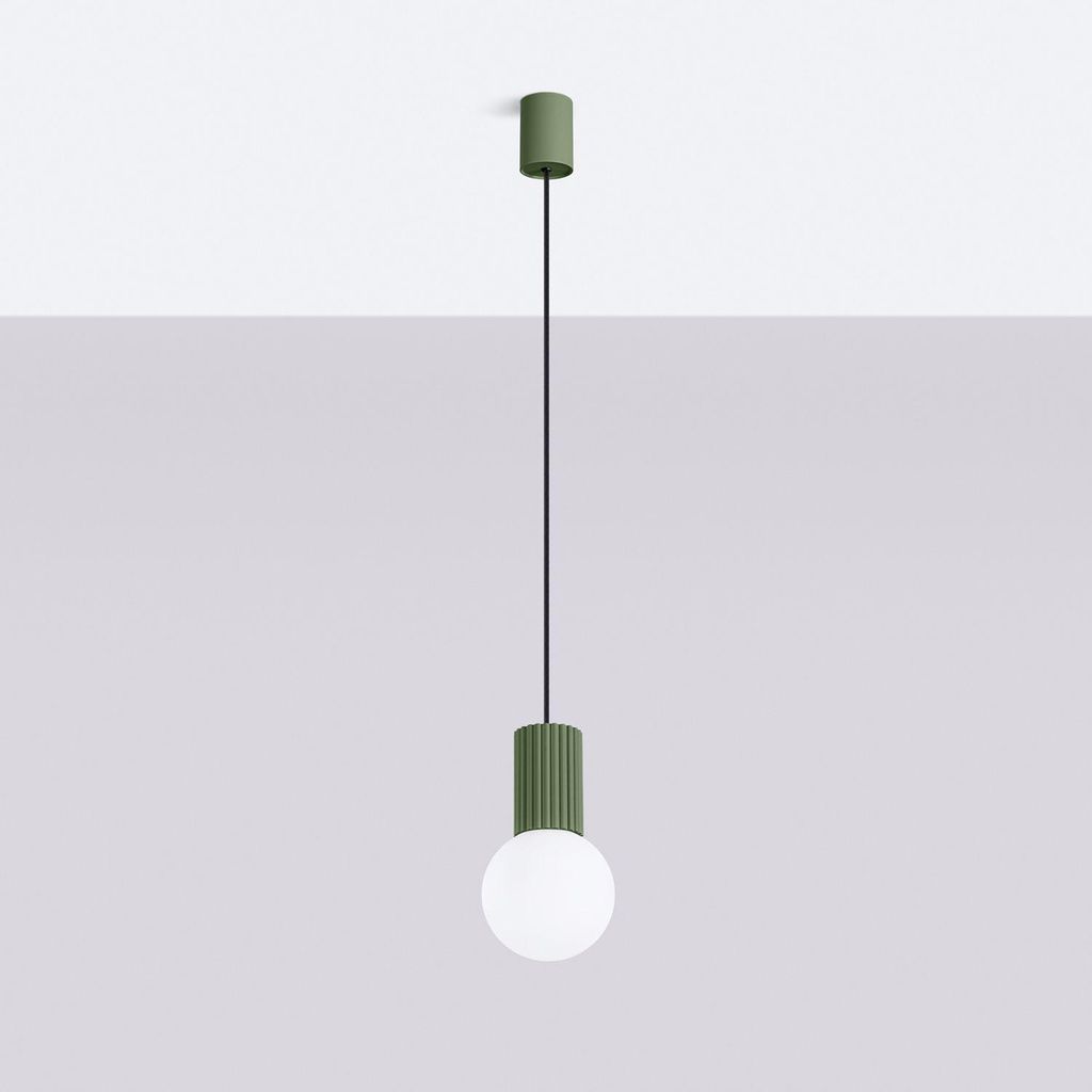 Hängeleuchte Aluminium Glas Ø 12 cm rund H: max. 120 cm IP20 Olivgrün Weiß G9 Kugel Schirm Modern