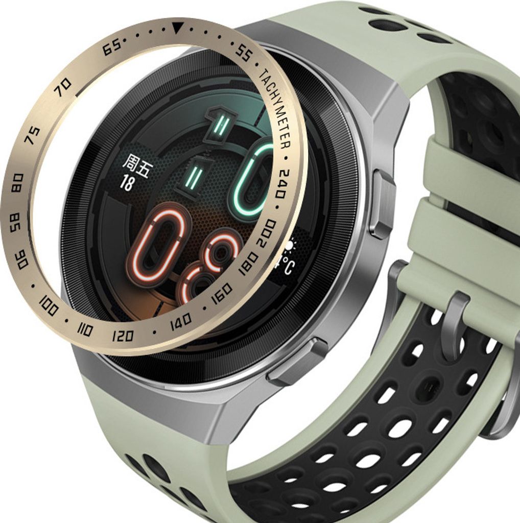 INF Retro Gold Lünette für Huawei Watch GT2E - Schwarzer Text