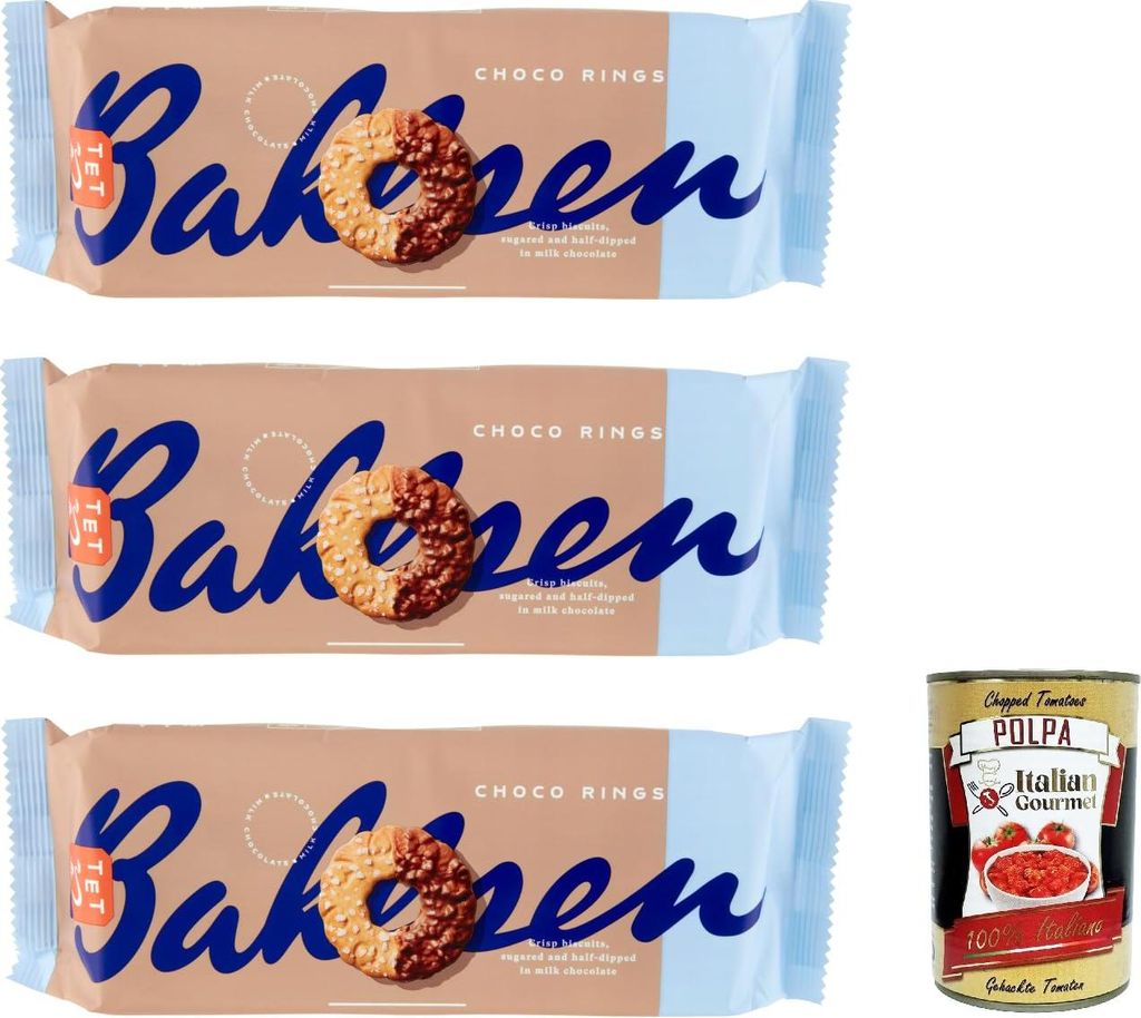 Choco Rings Milk Chocolate, Coffee time, Kekse Mit Milchschokolade bedeckte , 3x 155 g + Italian Gourmet polpa 400g