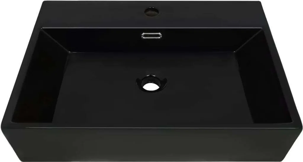 vidaXL Lavabo en céramique noire avec trou de robinet 60,5x42,5 cm