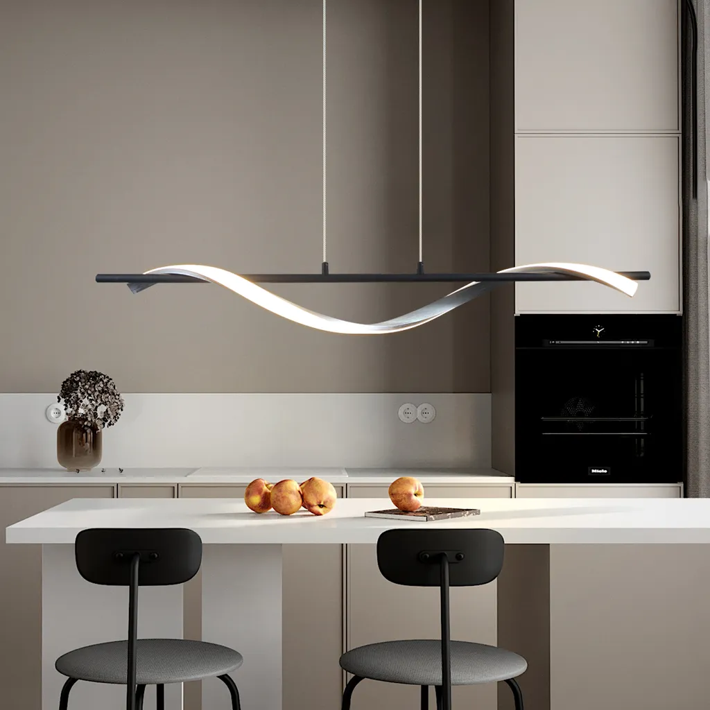ZMH LED lampada a sospensione tavolo da pranzo lampada a sospensione dimmerabile con telecomando lampada a sospensione 21W 150CM lampada a sospensione a forma di onda regolabile in altezza lampadario - 8