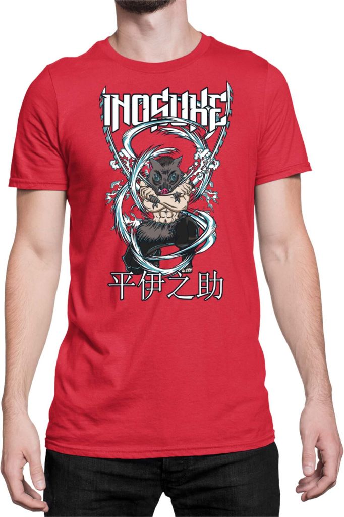 Herren T-Shirt Demon Anime Slayer Kimetsu No Yaiba Inosuke Hashibara 003, Man L / Rot