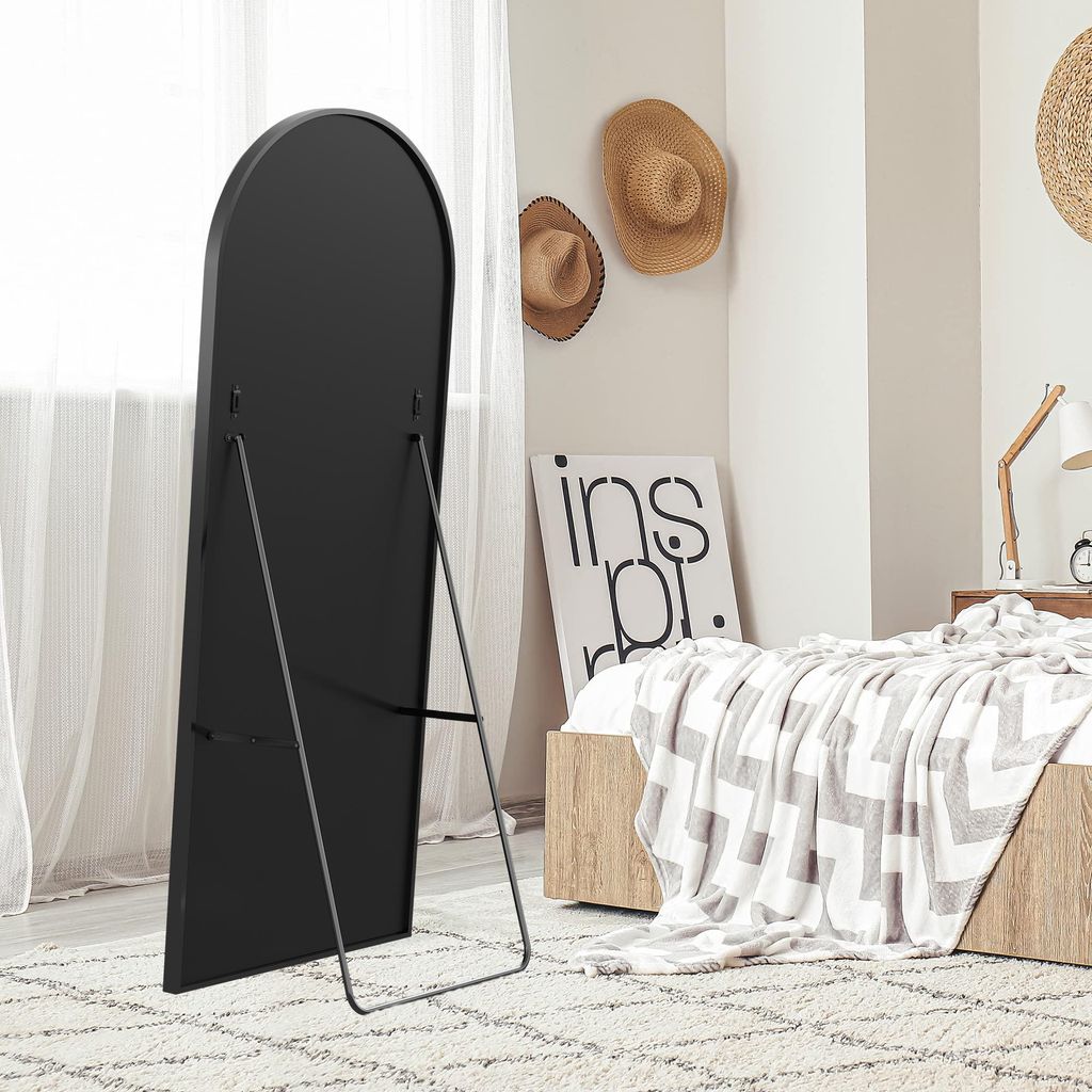 Miroir En Pied Grand Format 180x80cm - Cadre Aluminium - Verre Trempé Sécurisé - Pour Chambre, Salon, Entrée - Noir - 6