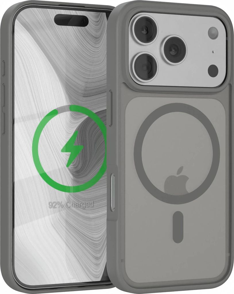 EAZY CASE - Outdoor Case mit MagSafe Funktion kompatibel mit Apple iPhone 17 Pro, induktives Laden, stoßfest, Silikonhülle mit Kameraschutz in Grau