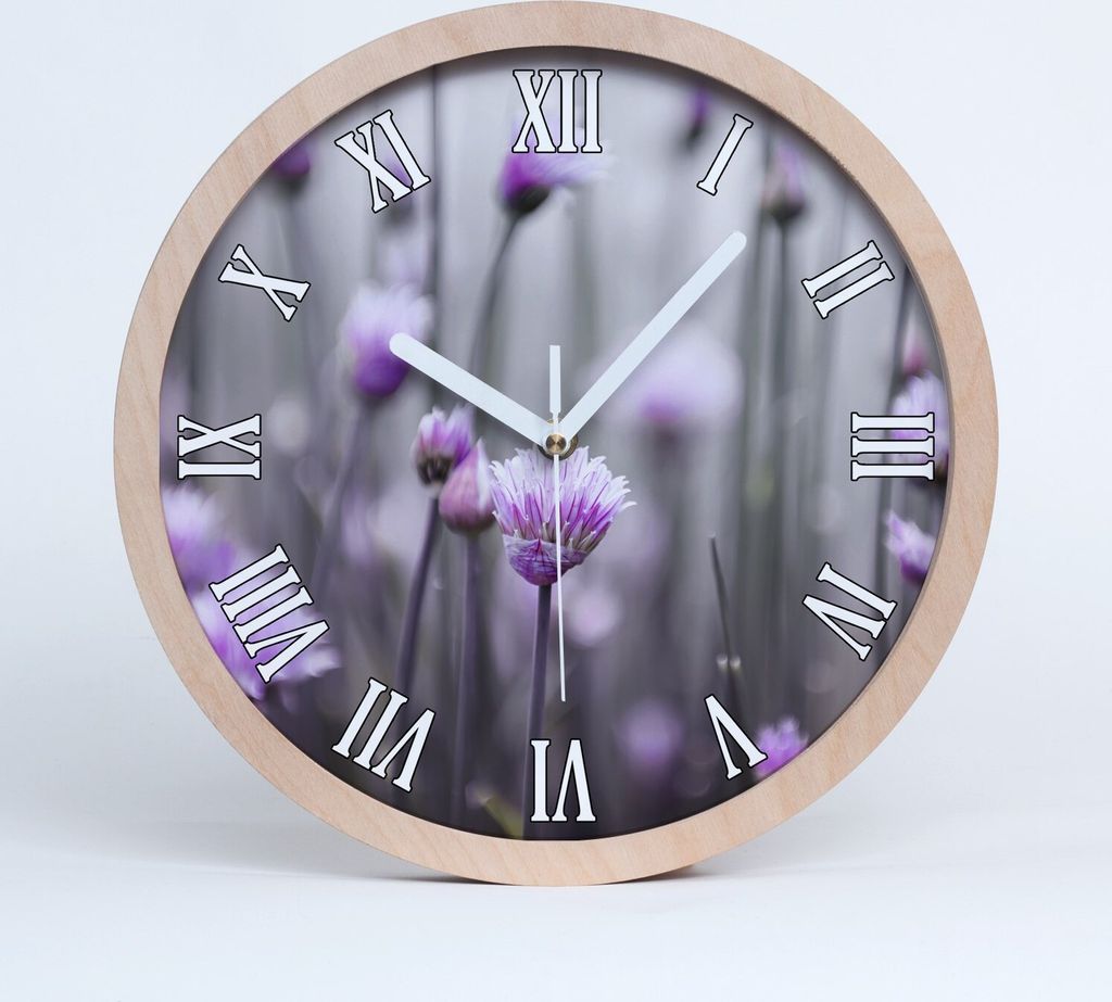 Holzuhr 25fi cm wanduhr - weiße Spitzen - Schnittlauchblüten