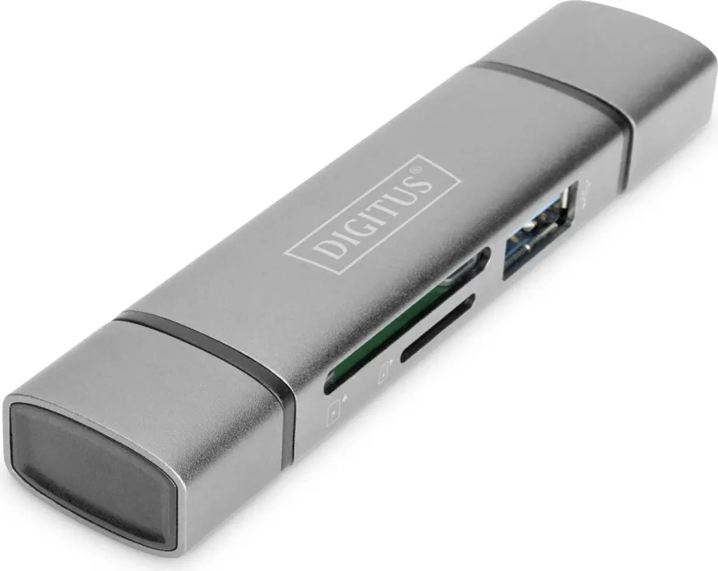 DIGITUS Lettore SD/MicroSD USB-C + USB 3.0 Hub OTG Alta Velocità