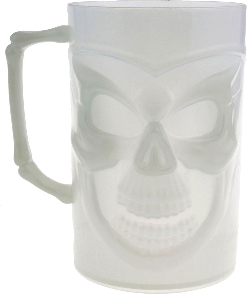 Nachtleuchtendes Totenschädel-Henkelglas weiß 13 cm - Einheitsgröße