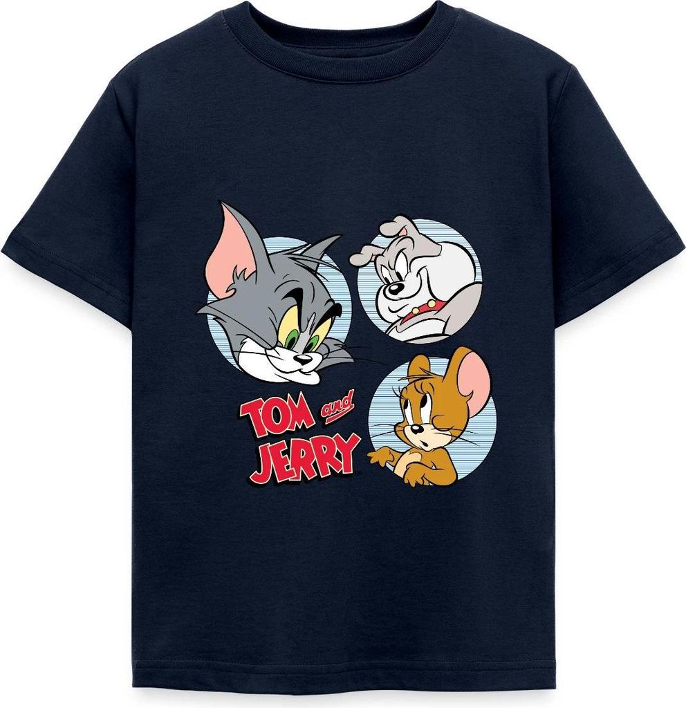 Spreadshirt Tom Und Jerry Spike, Tom und Jerry Kacheln Kinder T-Shirt, 98/104 (3-4 Jahre), Navy