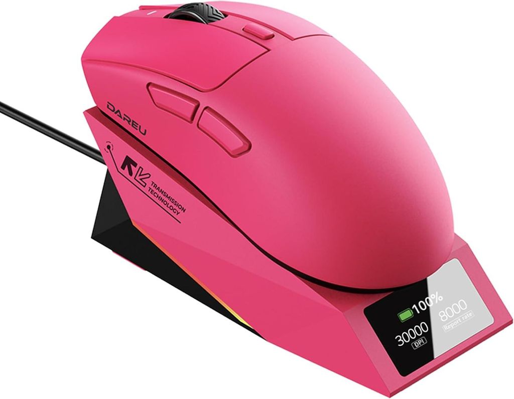 RGB Gaming-Mouse mit Anzeige Magnetic Charging Base PAW3950 Sensor mit 30K DPI,750 IPS,Finely Structured,Sweat-Absorbing Surface,59 g,500 mAh Batterie
