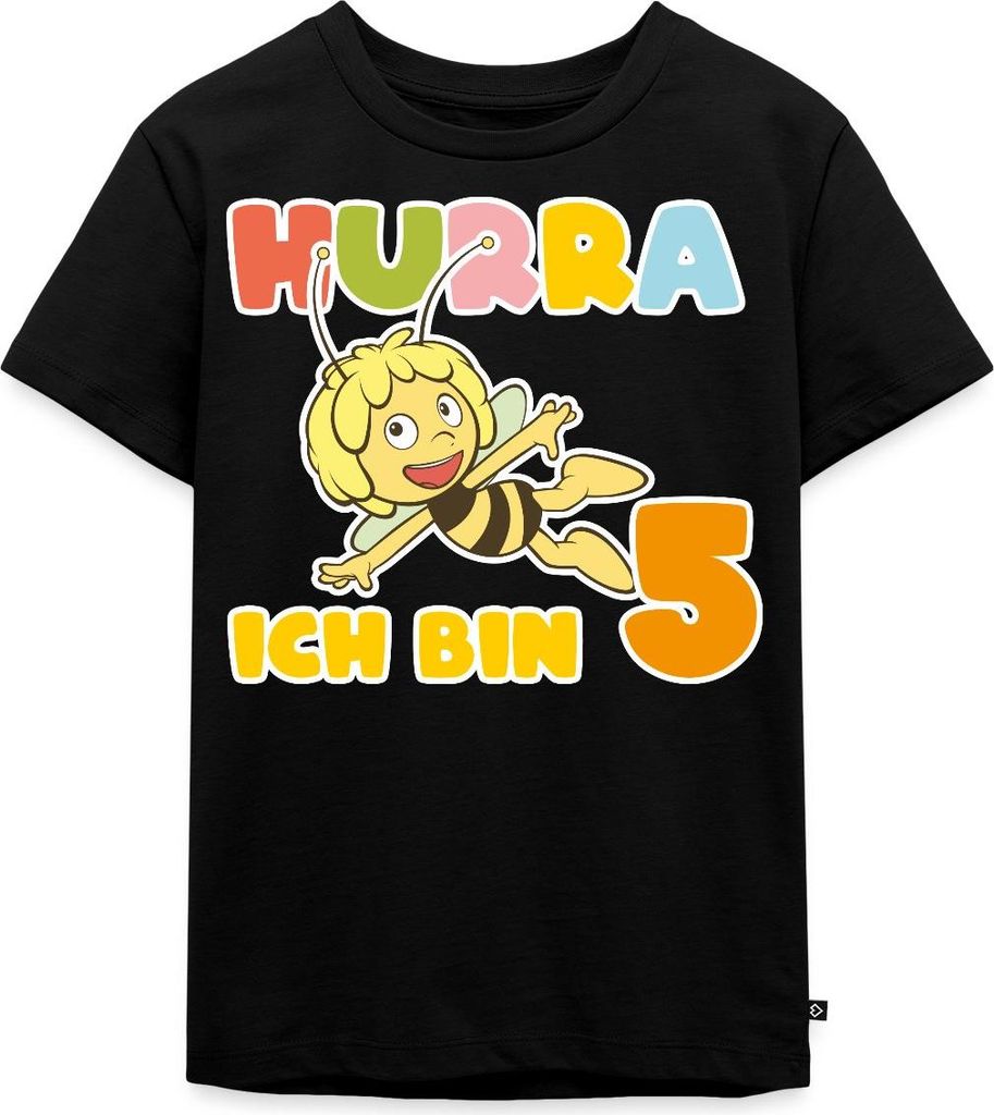 Spreadshirt Biene Maja Hurra Ich bin 5 Fünfter Geburtstag Kinder Premium T-Shirt, 98/104 (2 Jahre), Schwarz