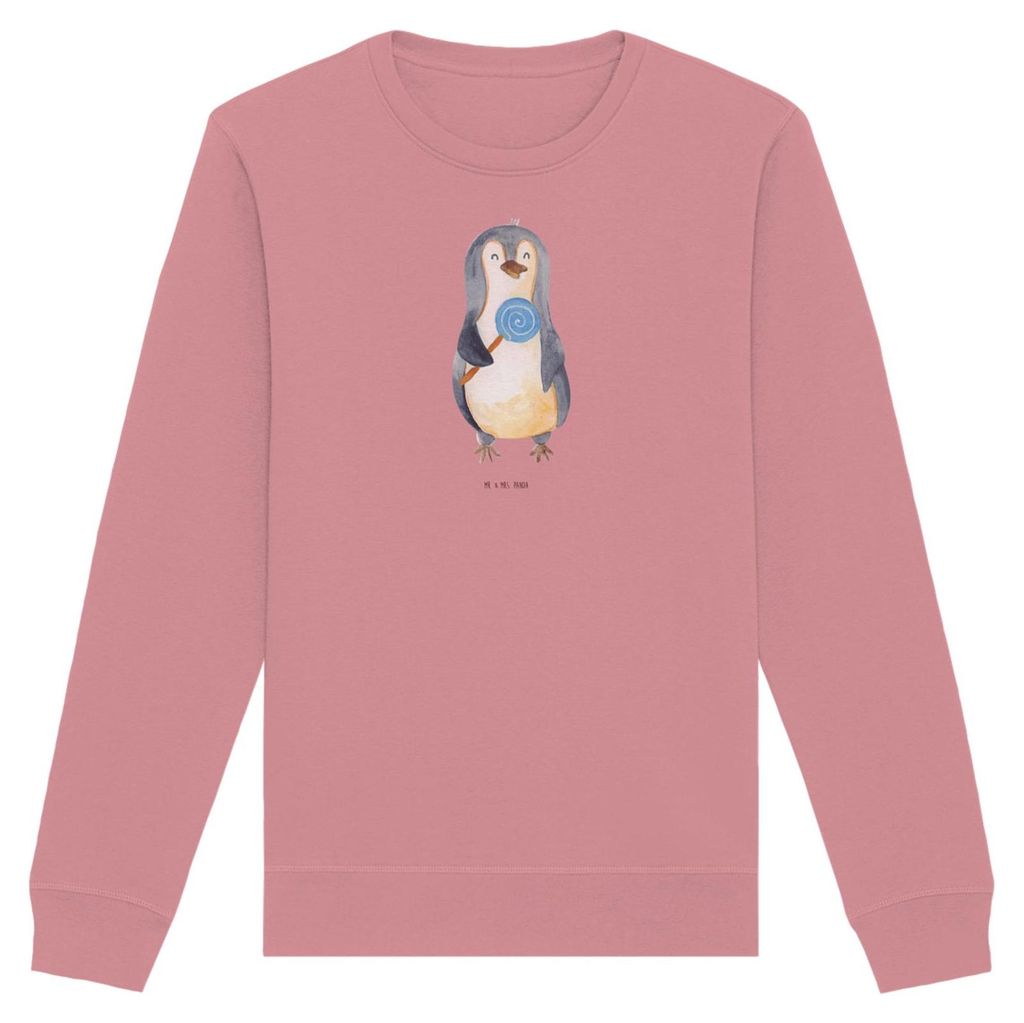 Mr. & Mrs. Panda Baumwoll Pullover Pinguin Lolli Größe XS - Canyon Pink - Geschenk, Bio-Pullover, Naschen, Sweatshirt, Süßigkeiten, Spruch, Pul...