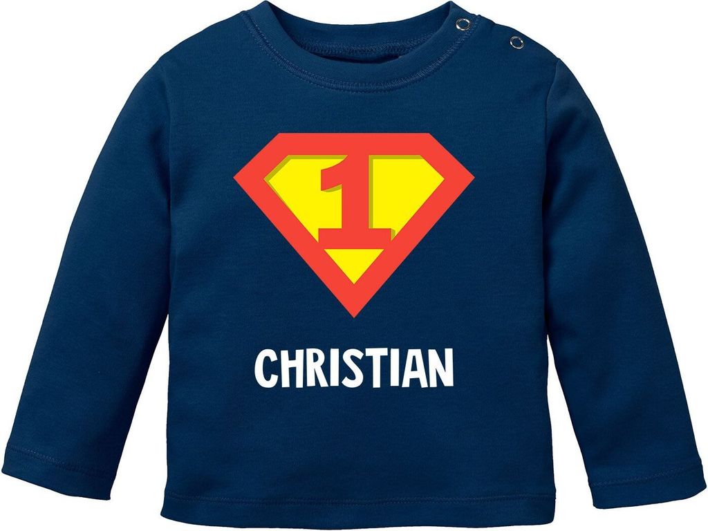 Baby Langarmshirt Babyshirt personalisierbar mit Aufdruck erster Geburtstag eins 1 Jahr Zahl Jungen Mädchen Shirt Moonworks blau 92/98 (16-24-Mo...
