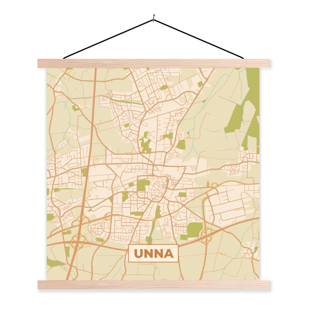 MuchoWow Textilposter Unna - Vintage - Karte - Stadtplan - Grundriss 60x60 cm mit holzfarbenen Rahmen - Wanddekoration